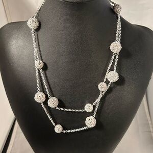 Charter Club 44” Pavé Filigree Ball Double Up Bright Silver Tone Rhinestones